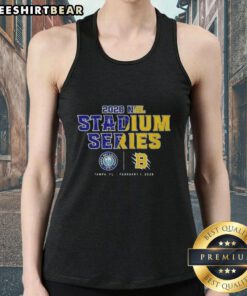 Alt Text: Official Tampa Bay Lightning vs Boston Bruins NHL 2026 Stadium Series match-up tank top showcasing team logos.