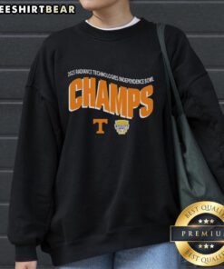 Alt Text: Official Tennessee Volunteers Football 2025 Liberty Mutual Music City Bowl Champions Sweatshirt in orange and white.