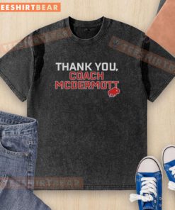 Official Thank You Coach McDermott washed t-shirt featuring a vintage design in blue and gold colors.