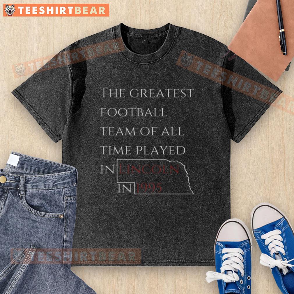 Official Nebraska State washed t-shirt from 1995 celebrating the greatest football team of all time.
