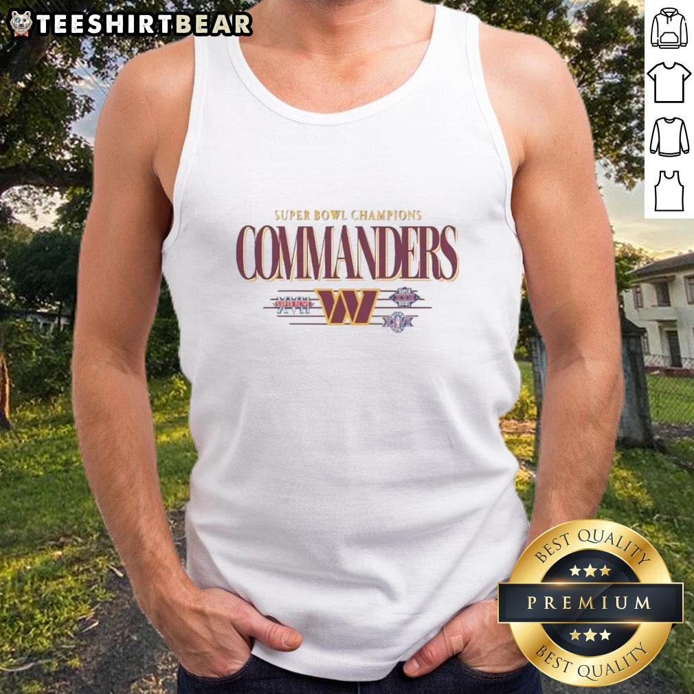 Vintage Washington Commanders NFL Super Bowl Champions tank top featuring logos from XVII, XXII, and XXVI.