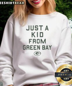 Original Green Bay Packers 'Just A Kid From Green Bay' sweatshirt featuring team colors and logo for fans.