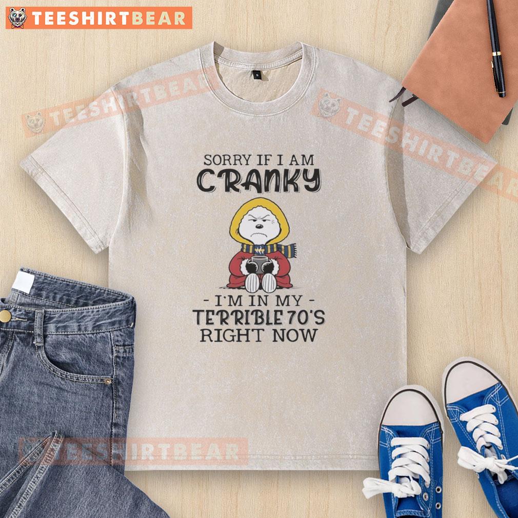 Original Grumpy Snoopy T-shirt with 'Sorry if I am cranky, I'm in my terrible 70s' graphic design for vintage style lovers.