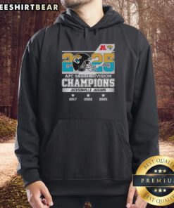2025 Jacksonville Jaguars AFC South Division Champions small helmet hoodie, showcasing team logo and vibrant design.