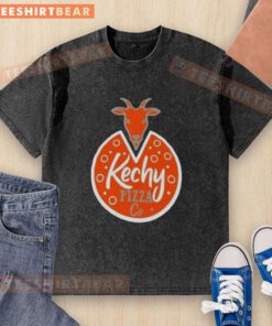 Original Kechy Pizza Co logo on a washed t-shirt, showcasing a stylish design for pizza lovers.