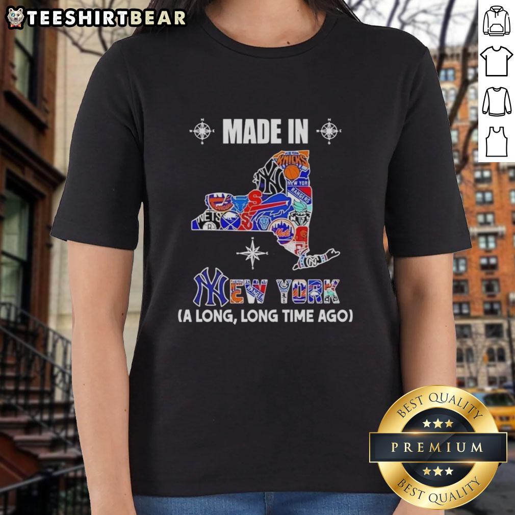 Original Made in New York logo mashup on a ladies tee, showcasing team spirit and vintage style.