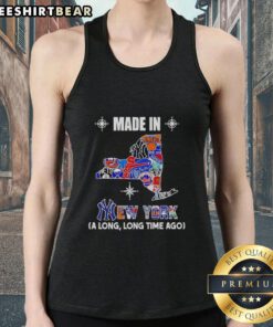 Alt Text: Original Made In New York tank top featuring a mashup logo of classic teams, perfect for sports fans and nostalgia.