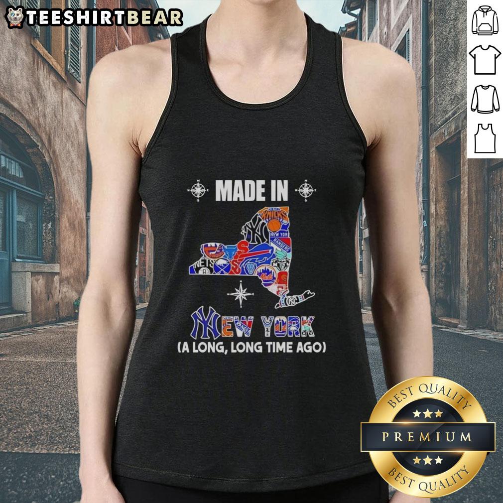 Alt Text: Original Made In New York tank top featuring a mashup logo of classic teams, perfect for sports fans and nostalgia.