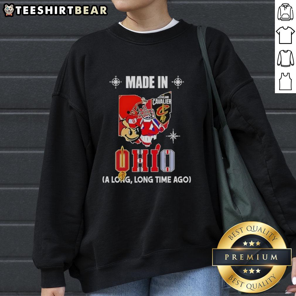 Original Made In Ohio State Buckeyes and Cleveland Cavaliers mashup logo sweatshirt in vibrant colors.