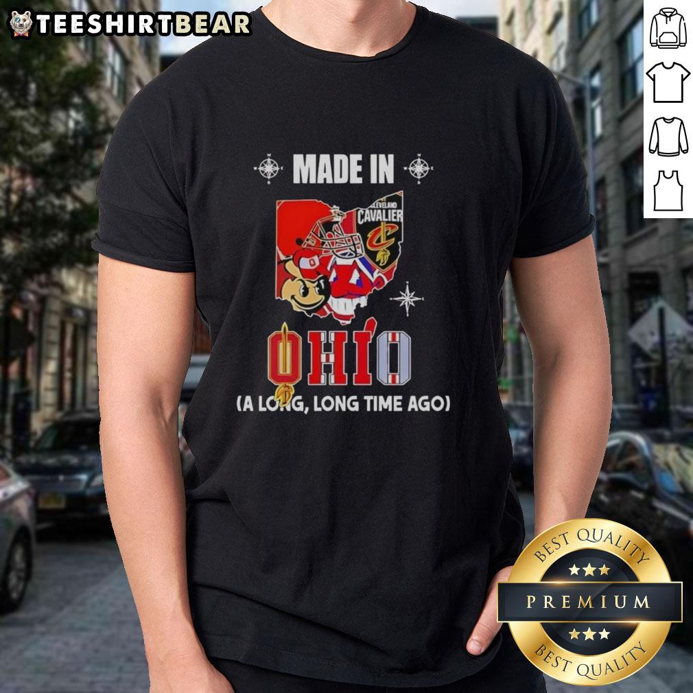 Alt Text: Original Made In Ohio State Buckeyes and Cleveland Cavaliers mashup logo T-shirt showcasing vintage sports pride.