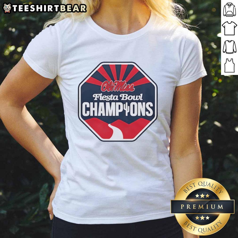 Alt Text: Original Ole Miss Rebels Champions Vrbo Fiesta Bowl CFP 2026 Logo on a stylish ladies tee shirt.