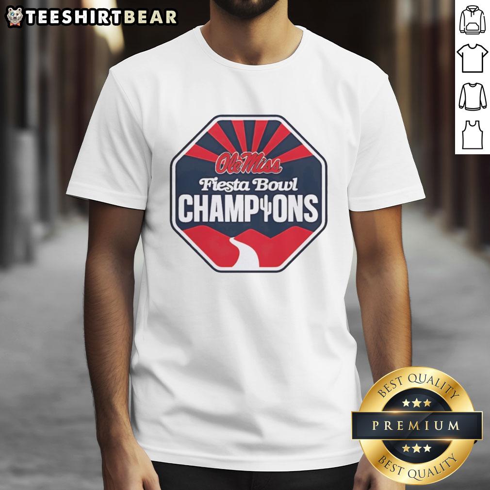 Alt Text: Original Ole Miss Rebels Champions Vrbo Fiesta Bowl CFP 2026 Logo T-Shirt featuring bold team colors and design.