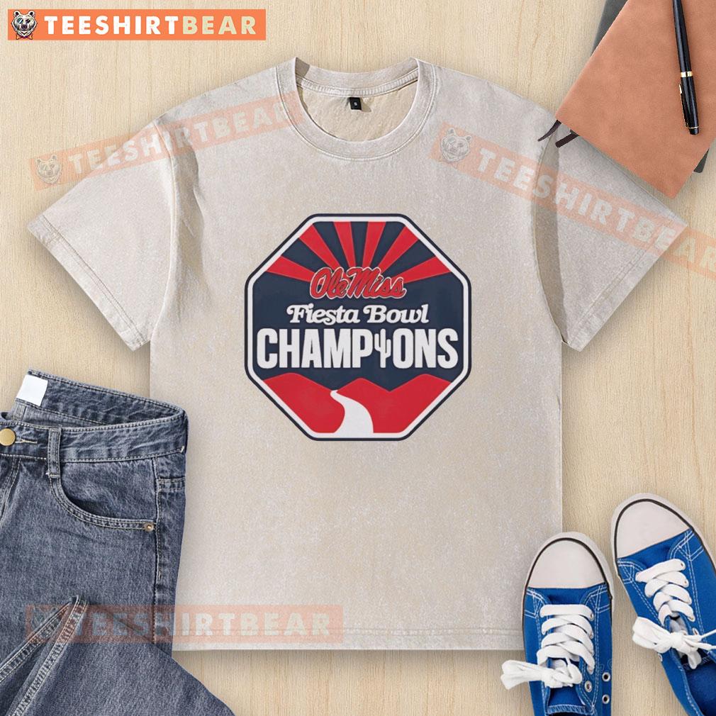 Original Ole Miss Rebels Champions Vrbo Fiesta Bowl CFP 2026 logo on a washed t-shirt, perfect for fans and collectors.