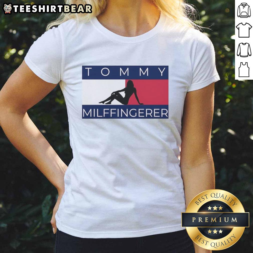 Alt Text: Original Shadow Girl Tommy Milffingerer logo on a stylish ladies tee, perfect for trendy women's fashion.