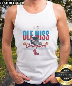 Original Ole Miss Rebels 2026 Vrbo Fiesta Bowl Champions tank top featuring a football helmet at State Farm Stadium.