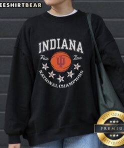 Original Indiana Hoosiers Basketball five-time national champions 2025 logo sweatshirt in red and white design.