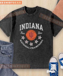 Original Indiana Hoosiers Basketball five-time national champions 2025 logo on a washed t-shirt design.