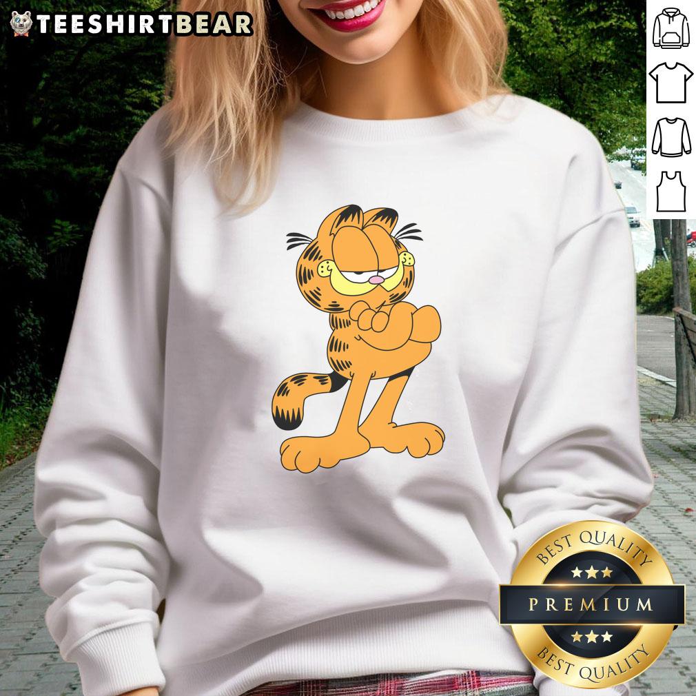 Alt Text: Premium confident cartoon Garfield cat sweatshirt featuring vibrant colors and playful design, perfect for cat lovers.