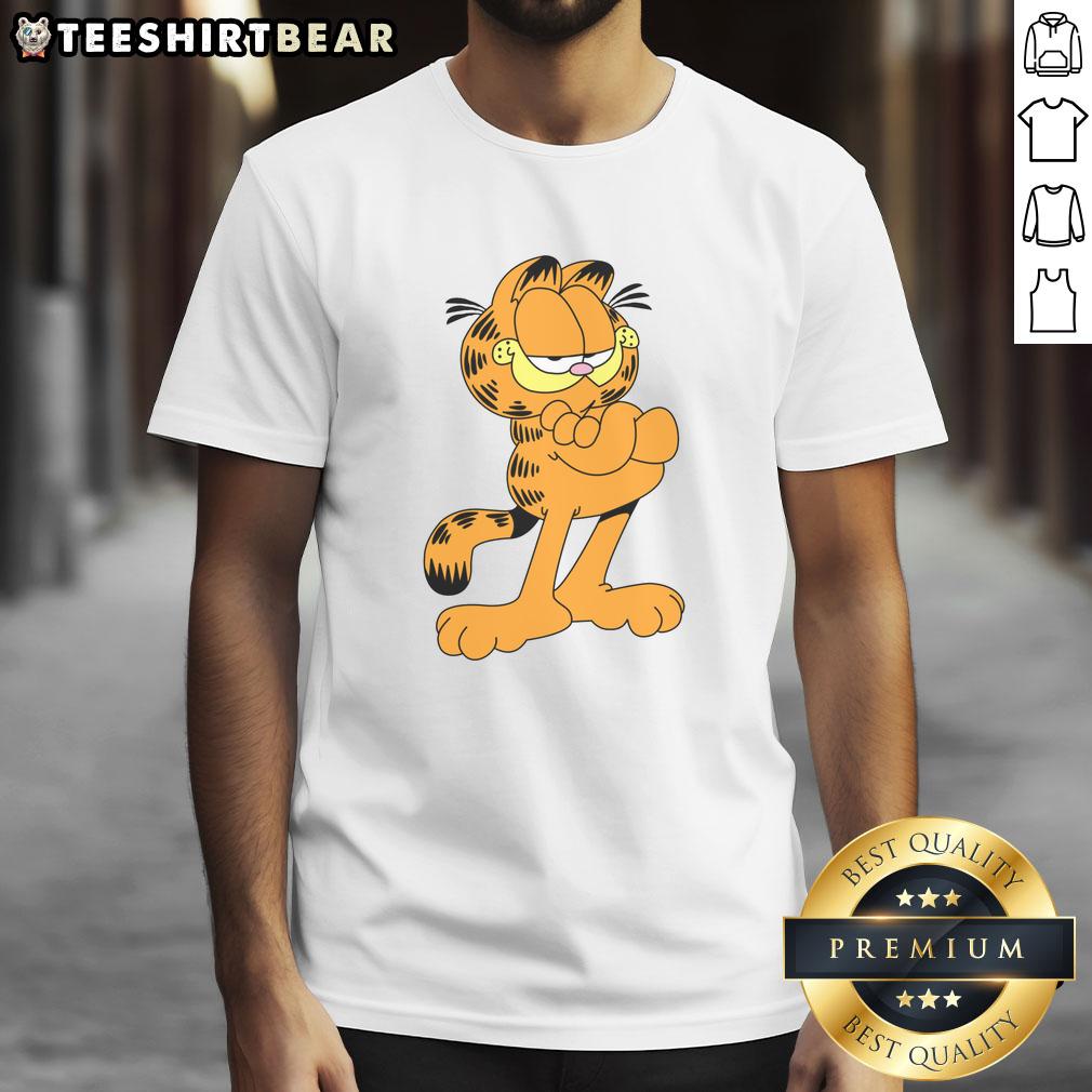 Premium Confident Cartoon Garfield Cat T-Shirt featuring a vibrant design of Garfield in a playful pose.