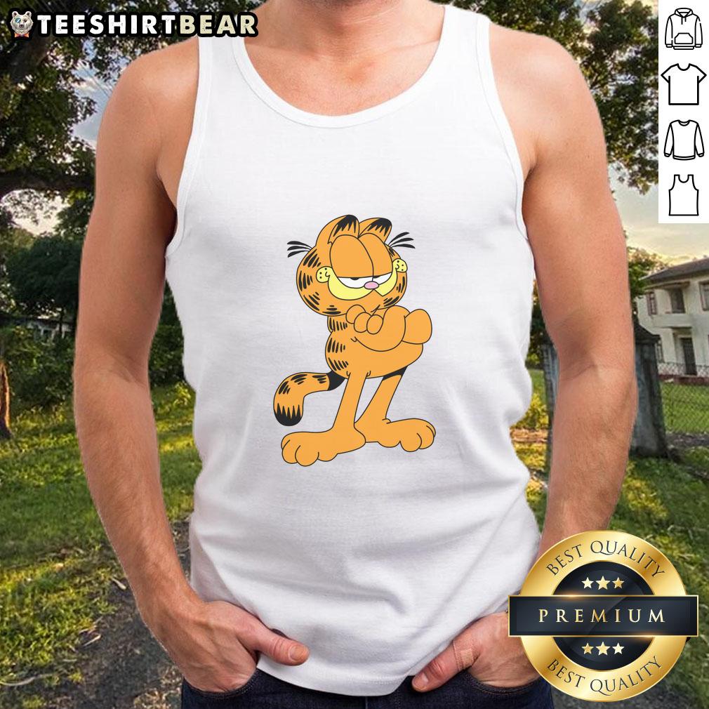Premium confident cartoon Garfield cat tank top design featuring a playful and stylish graphic for cat lovers.