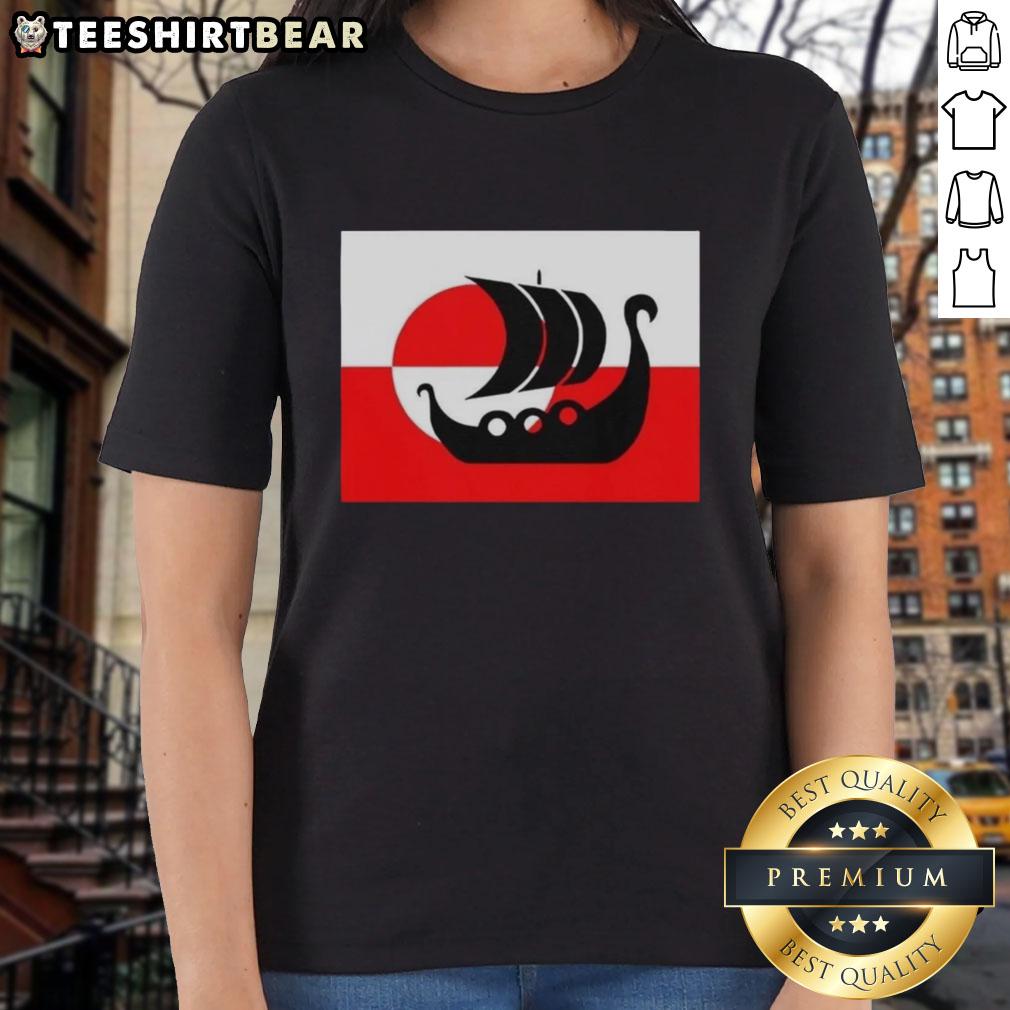 Premium Denmark Greenland flag design on a ladies tee, supporting Danish Viking warship heritage, not for sale.