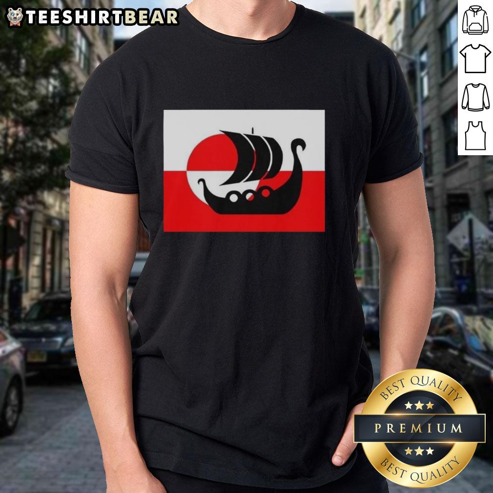 Premium Denmark Greenland flag design on a t-shirt supporting Danish Viking warship heritage - not for sale.