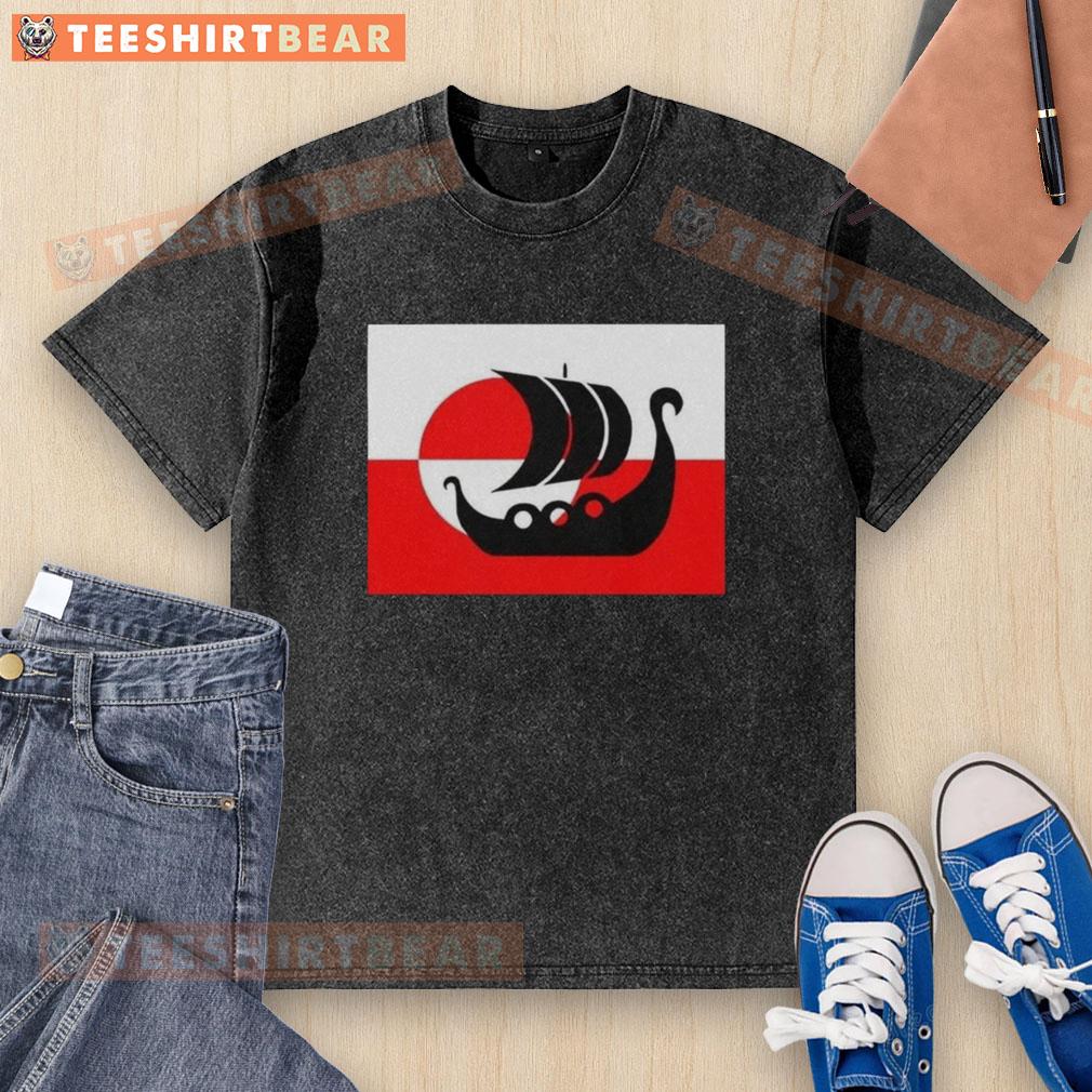 Premium Denmark Greenland flag design on a washed t-shirt, supporting Danish Viking warship heritage.
