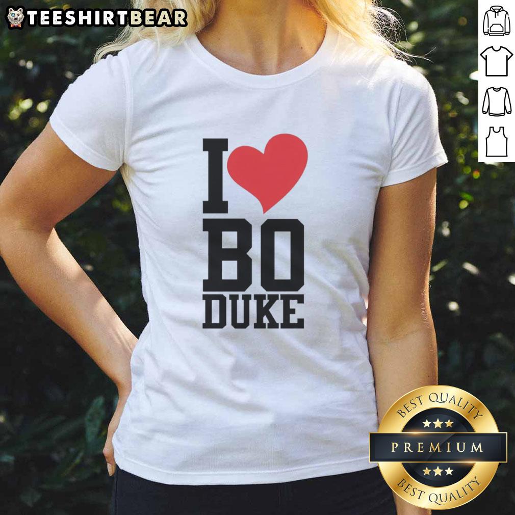 Premium I Love Bo Duke Ladies Tee featuring a stylish design for fans of The Dukes of Hazzard, perfect for casual wear.