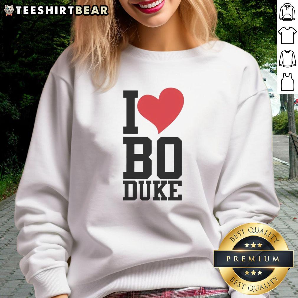 Alt text for 'Premium-I-Love-Bo-Duke-Sweatshirt': Premium I Love Bo Duke sweatshirt featuring a stylish design for fans of The Dukes of Hazzard.