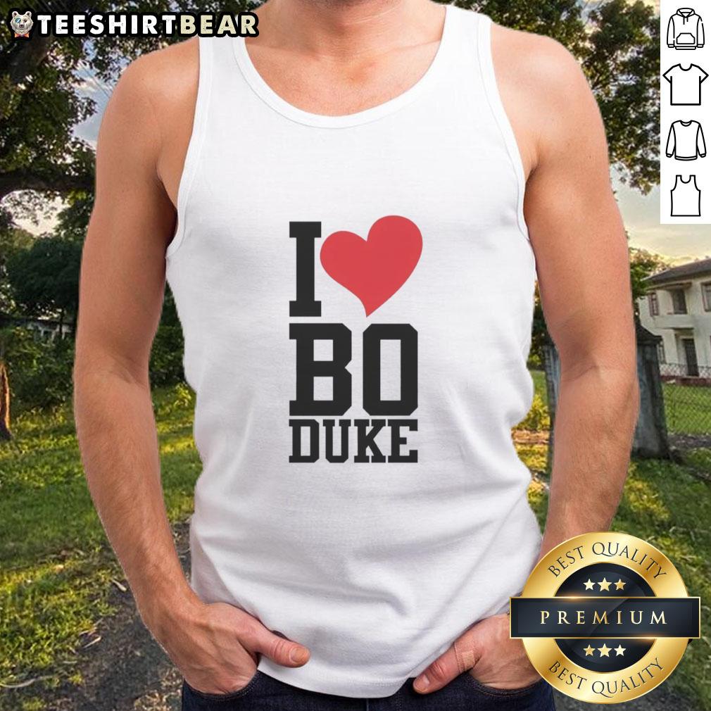 Alt Text: Premium I Love Bo Duke Tank Top featuring a stylish design perfect for fans of the iconic TV show, The Dukes of Hazzard.