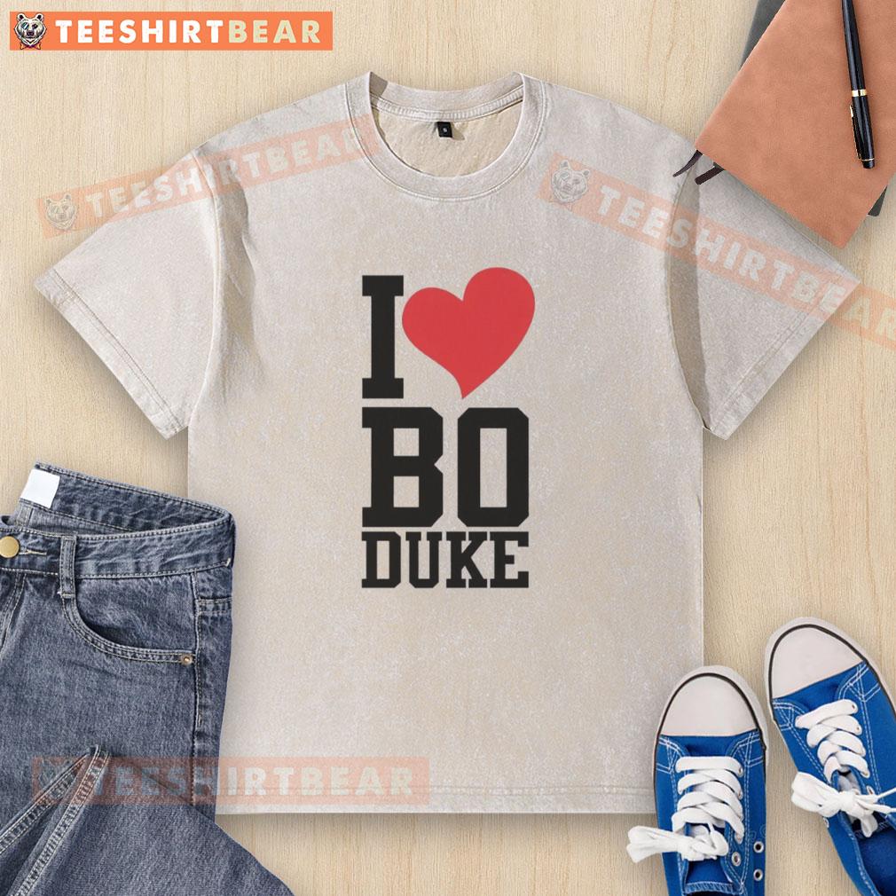 Premium I Love Bo Duke washed t-shirt featuring a retro design, perfect for fans of the Dukes of Hazzard.