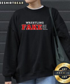 Premium Wrestling Fake Blood sweatshirt featuring dynamic blows, kicks, and throws design for wrestling enthusiasts.
