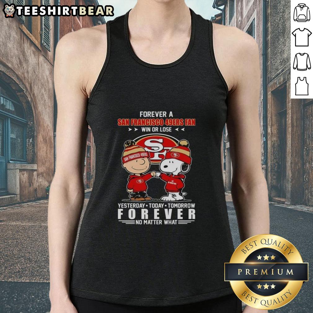 Alt Text: Pretty Charlie Brown fist bump with Snoopy in San Francisco 49ers tank top, showing fan spirit win or lose.
