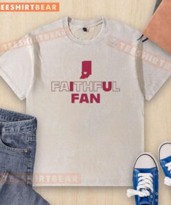 Pretty Indiana Hoosiers football small heart in map design on a faithful fan washed t-shirt.