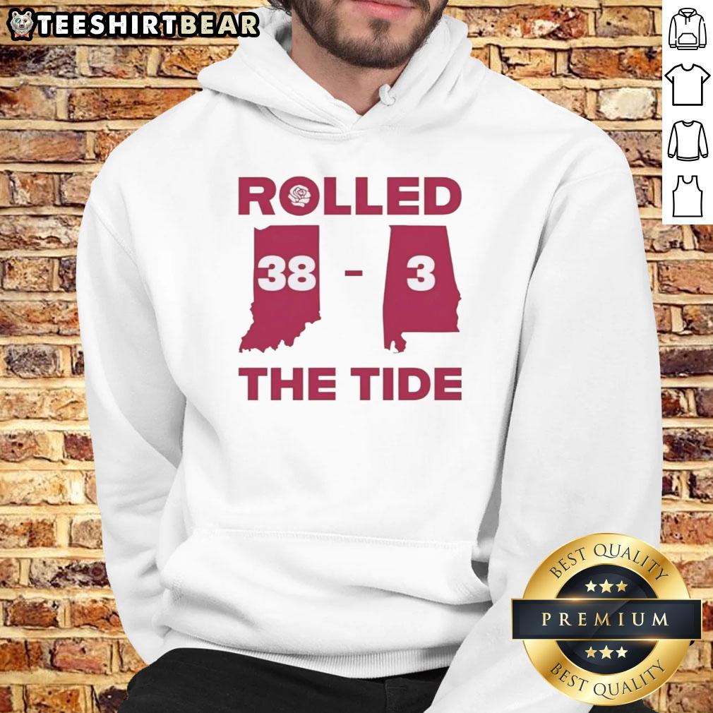 Indiana Hoosiers vs Alabama Crimson Tide hoodie featuring the score 38-3, showcasing team pride and sporty style.