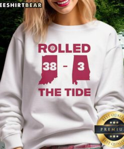 Pretty Indiana Hoosiers vs Alabama Crimson Tide sweatshirt featuring bold graphics from the Tide's 38-3 victory.