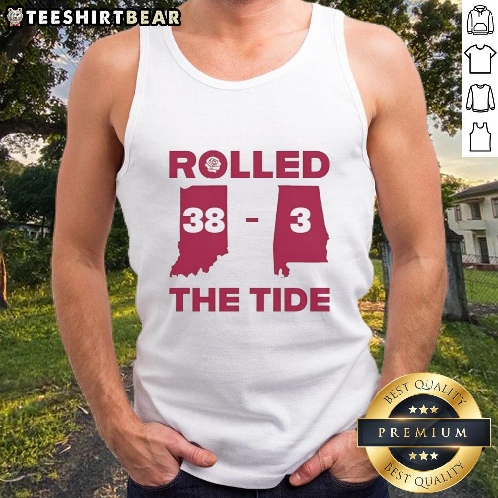 Tank top featuring the Indiana Hoosiers vs Alabama Crimson Tide score 38-3, showcasing team pride and sports rivalry.