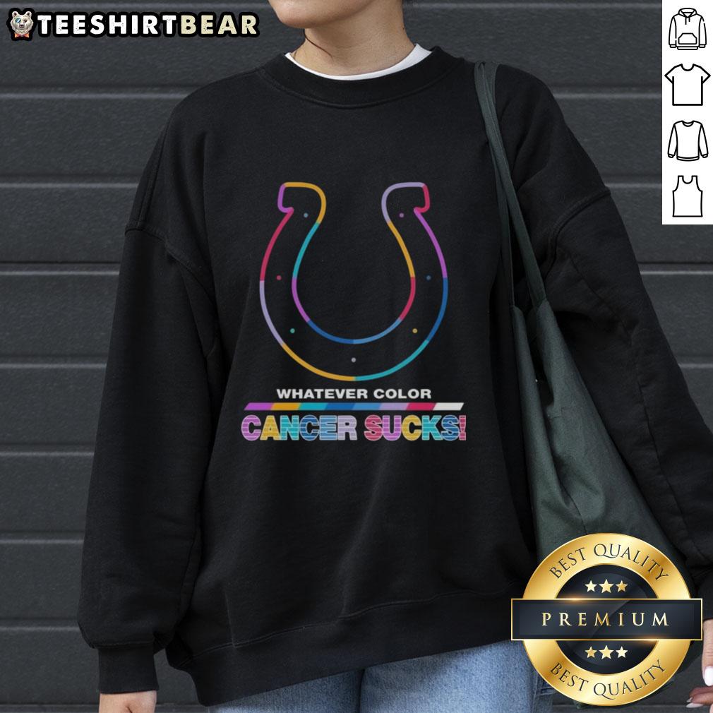 Alt Text: Stylish Indianapolis Colts sweatshirt featuring colorful design supporting cancer awareness and promoting positivity.