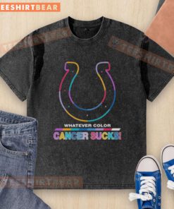 Pretty Indianapolis Colts Football color cancer sucks logo on a washed t-shirt showcasing team spirit and support.