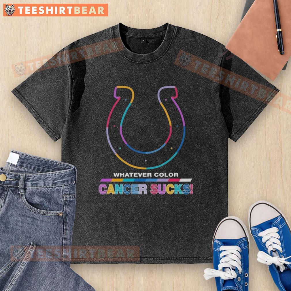 Pretty Indianapolis Colts Football color cancer sucks logo on a washed t-shirt showcasing team spirit and support.