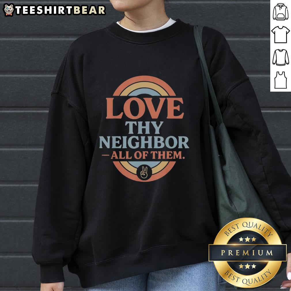 Retro vintage rainbow peace sweatshirt featuring 'Love Thy Neighbor' design for a stylish, inclusive look.