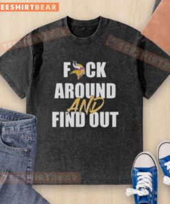 Alt Text: Pretty Minnesota Vikings 'Fck Around and Find Out' washed t-shirt, featuring bold graphics and vibrant team colors.