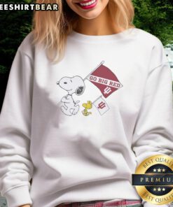 Alt Text: Snoopy and Woodstock wearing an Indiana Hoosiers flag on a Go Big Red sweatshirt, celebrating National Champions 2025.