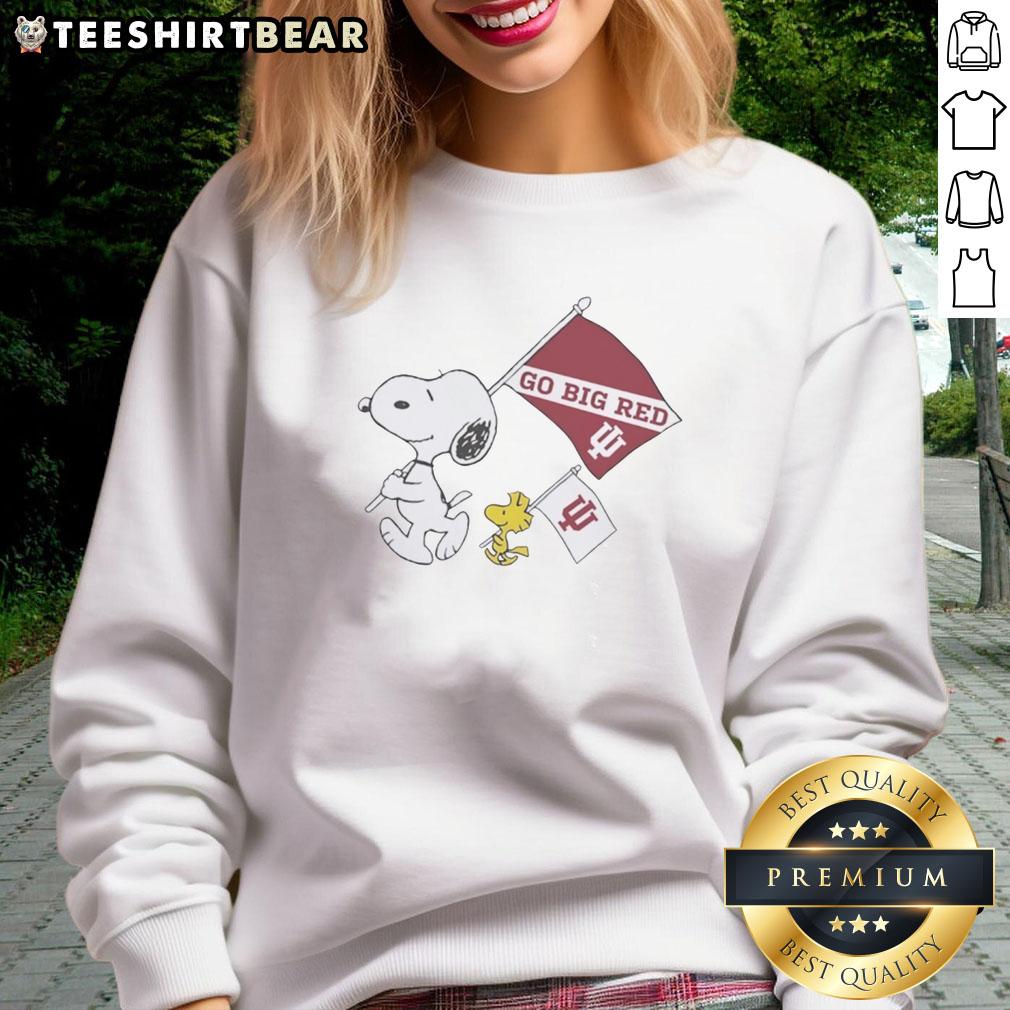 Alt Text: Snoopy and Woodstock wearing an Indiana Hoosiers flag on a Go Big Red sweatshirt, celebrating National Champions 2025.