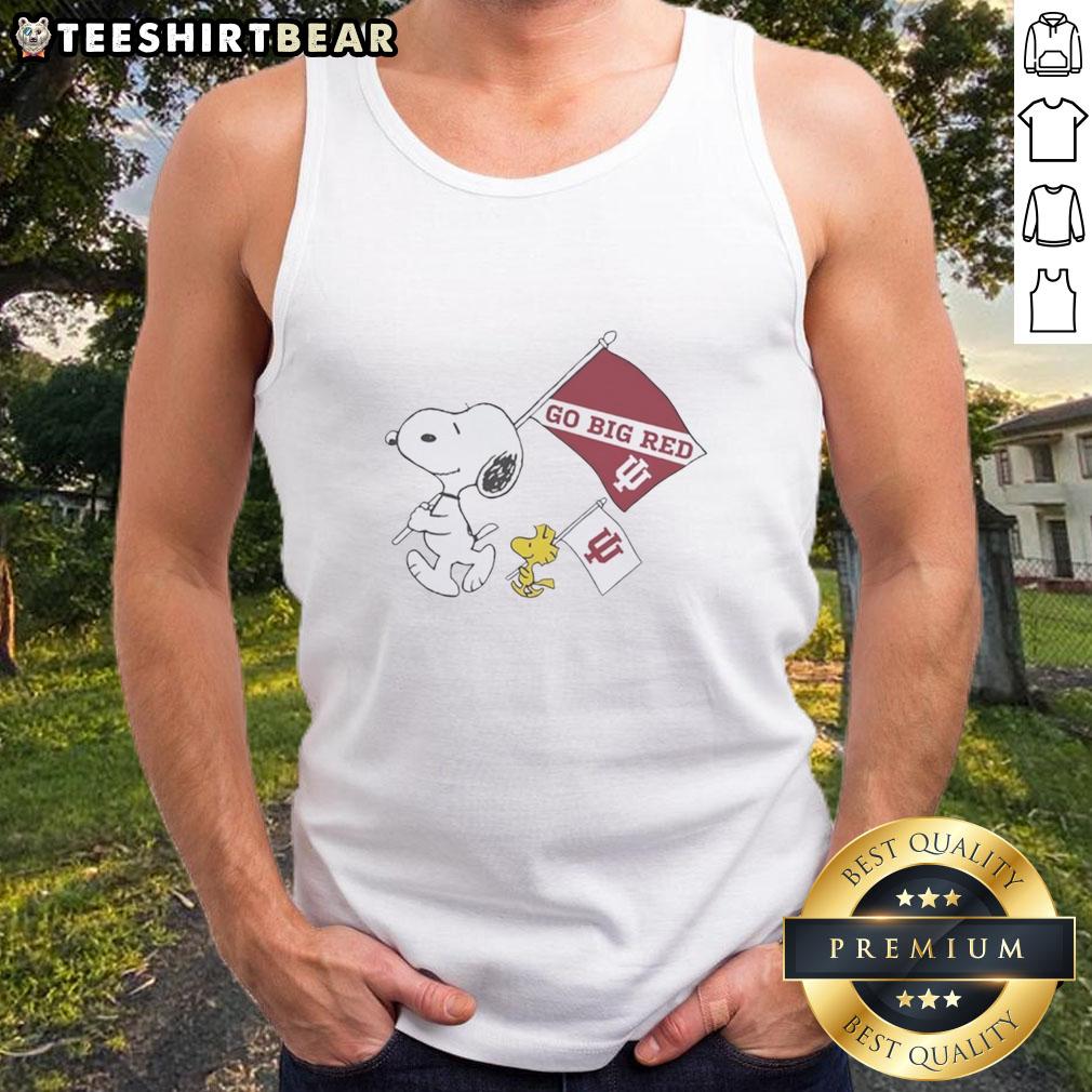 Alt Text: Snoopy and Woodstock in a tank top holding Indiana Hoosiers flag, celebrating National Champions 2025, Go Big Red!