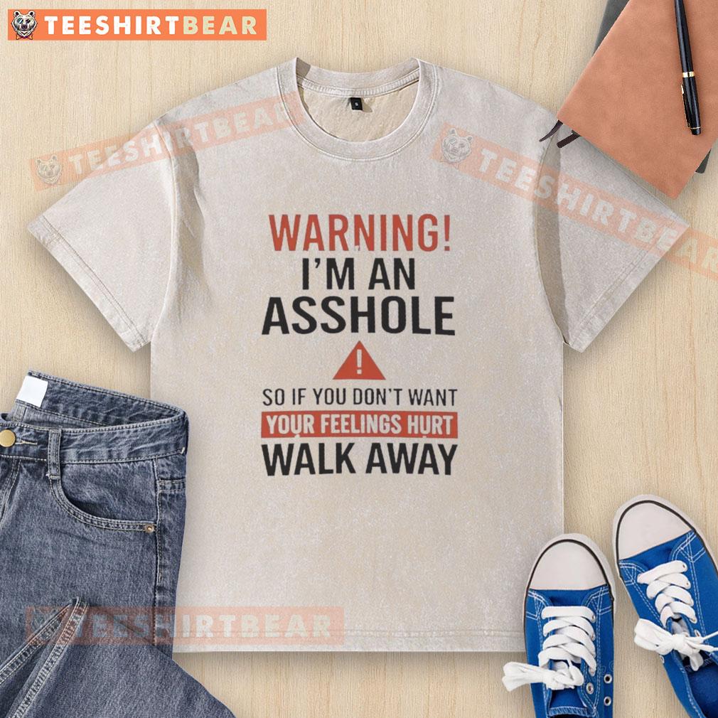 Funny washed t-shirt with 'Warning: I'm an Asshole' text, perfect for casual outfits and making a bold statement.