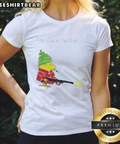 Alt Text: Pretty Woodstock 'Smoking Too Cold to Die' ladies tee in vibrant colors, perfect for casual outfits and music festivals.