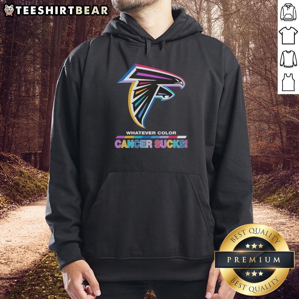 Top Atlanta Falcons Football hoodie in vibrant colors, supporting cancer awareness with a bold 'Cancer Sucks' logo.