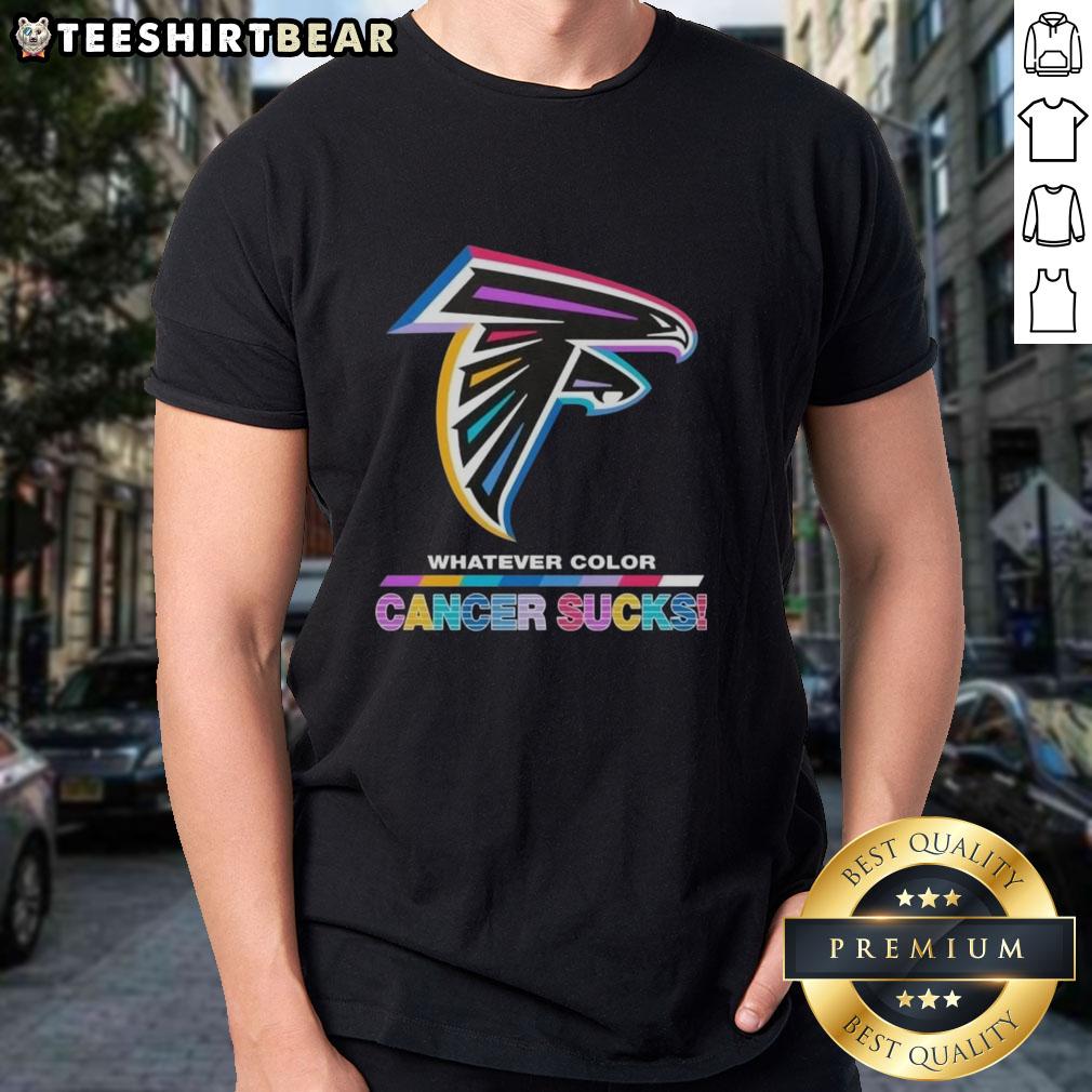 Atlanta Falcons Football T-Shirt featuring 'Cancer Sucks' logo in vibrant colors, perfect for fans and supporters.