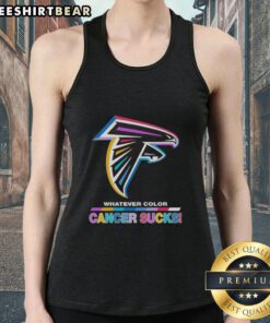 Top Atlanta Falcons football tank top featuring vibrant colors and 'Cancer Sucks' logo, perfect for fans and supporters.
